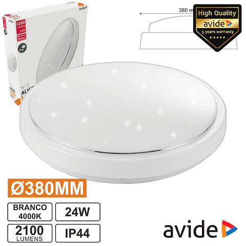 Painel LED Redondo Aplique 24W 380mm 4000k 2100lm AVIDE