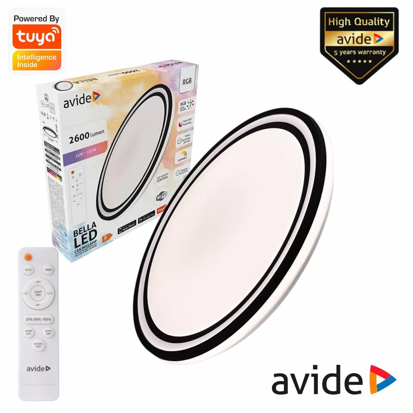 Aplique LED Redondo 24W 2600lm RGBW Tuya Bella AVIDE 1