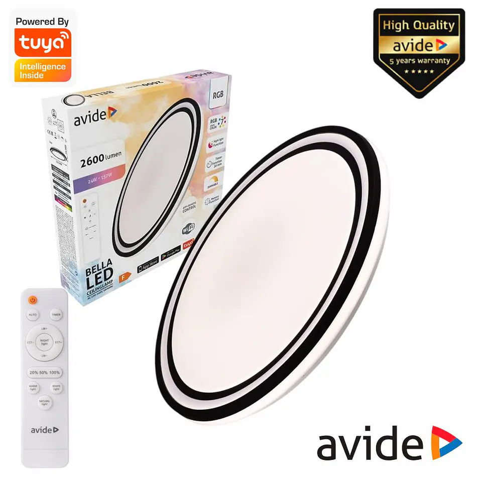 Aplique LED Redondo 24W 2600lm RGBW Tuya Bella AVIDE 1
