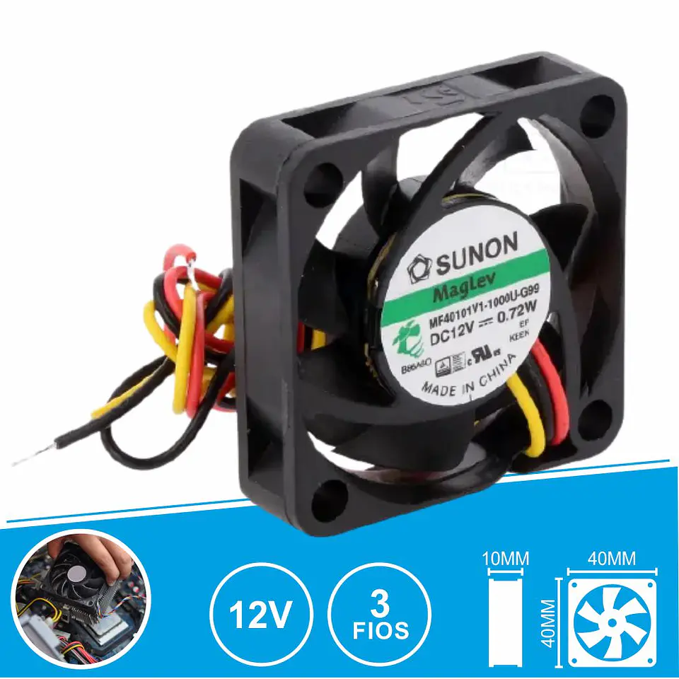 Ventoinha 12VDC 40x40x10mm 3 Fios MF40101V1-1000U-G99 SUNON 1