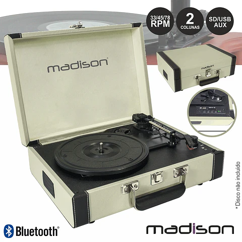 GIRA-DISCOS 33/45/78RPM RETRO BT/USB/SD/REC CREME MADISON