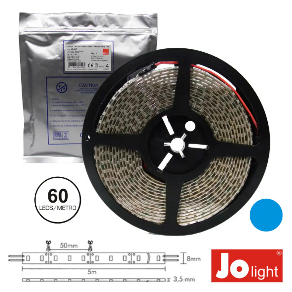 FITA 300 LEDS 3528 IMPERMEÁVEL AZUL 12V 5M JOLIGHT 1