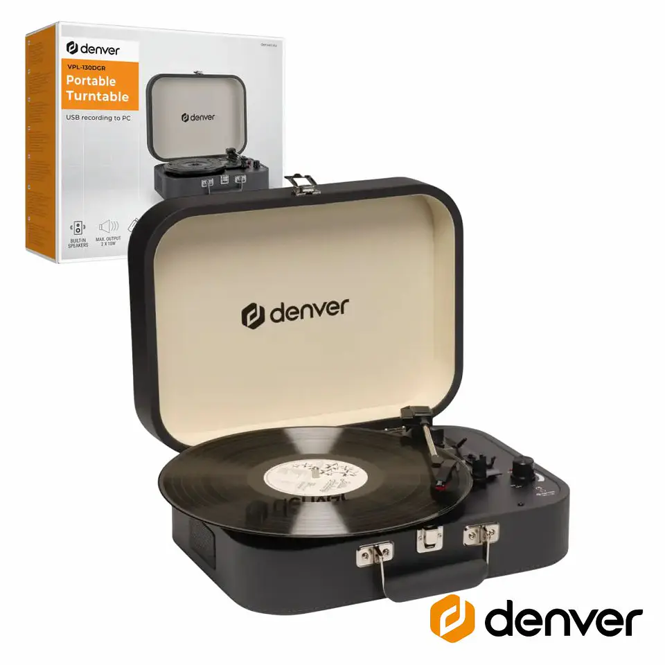 Gira-discos 33 1/3 /45/78rpm Vintage 2x10W Preto DENVER 1