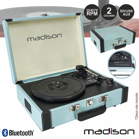 GIRA-DISCOS 33/45/78RPM RETRO BT/USB/SD/REC AZUL MADISON