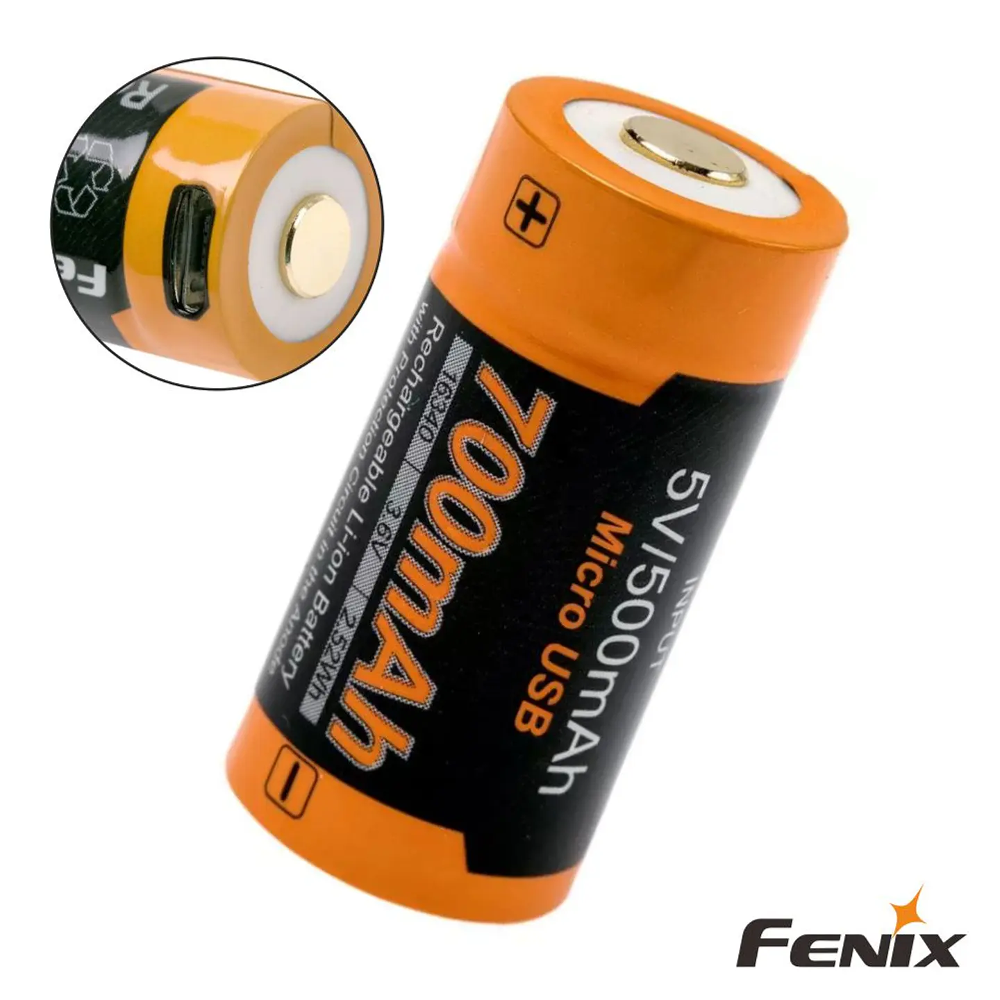 Pilha Lítio 16340 3.6V 700mA Recarregável MicroUSB FENIX 1