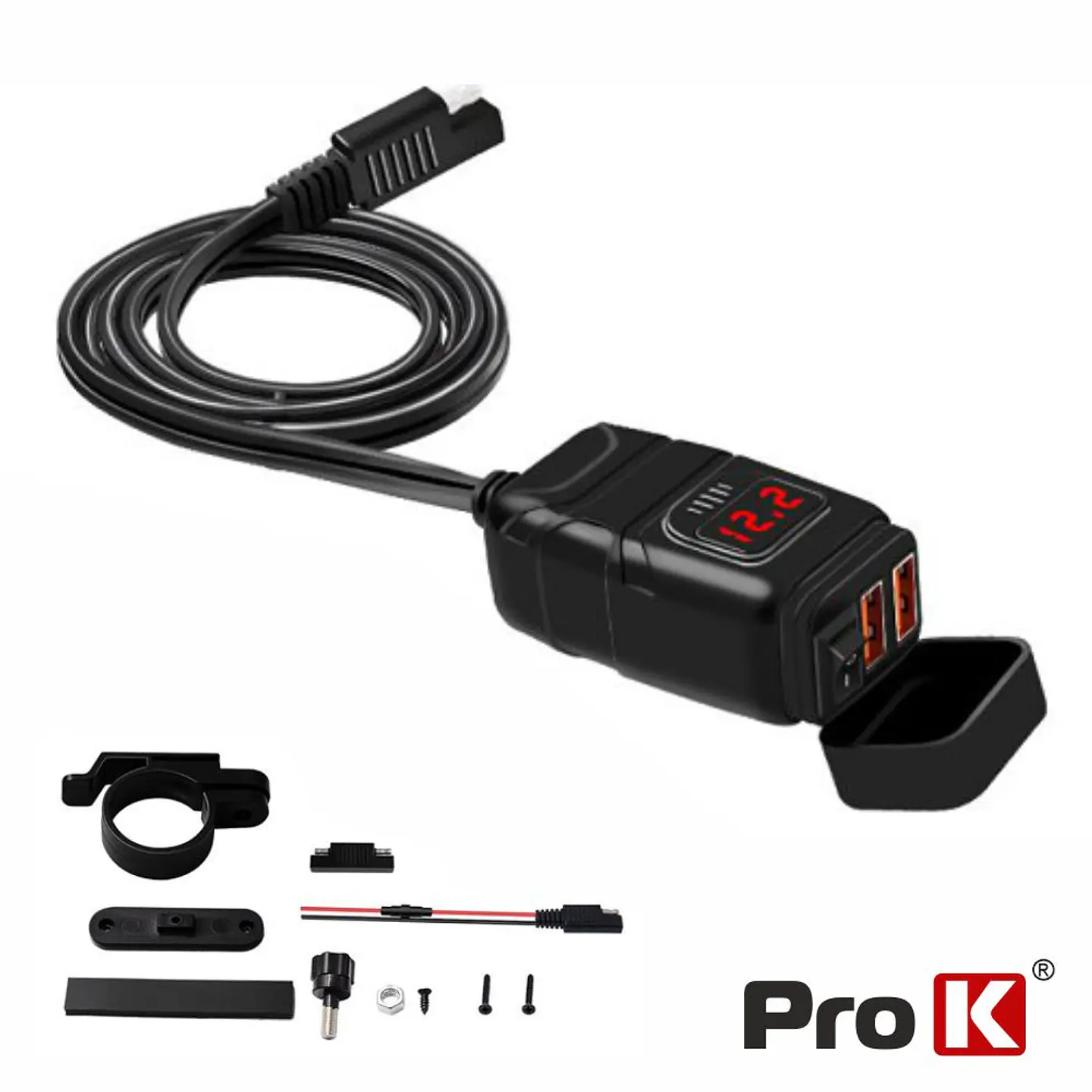 Tomada Dupla 2x USB-A 3.0 C/ Display P/ Mota PROK 1