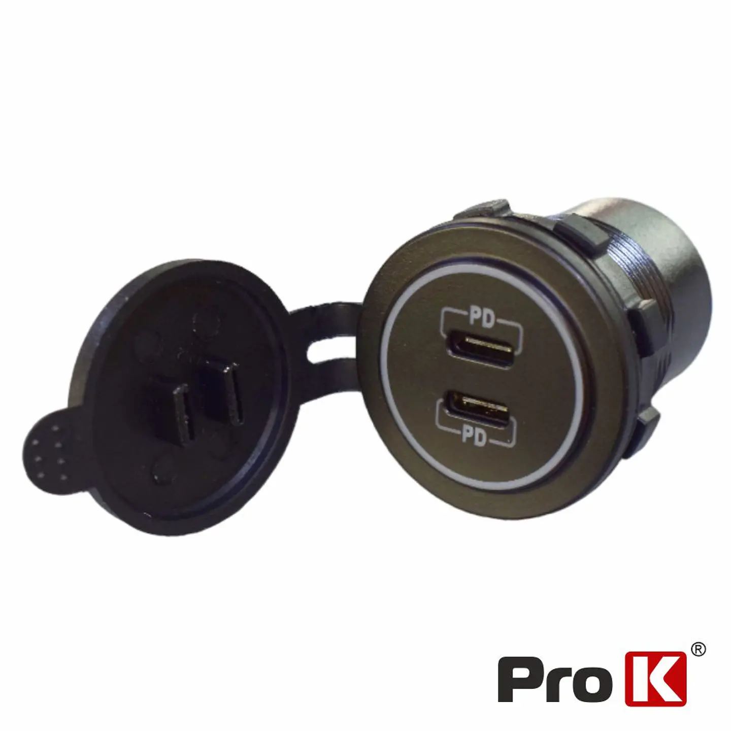 Tomada Dupla USB-C PD de Embutir PROK 1