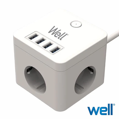 Extensão Elétrica 3x Schuko 4x USB-A 3m WELL