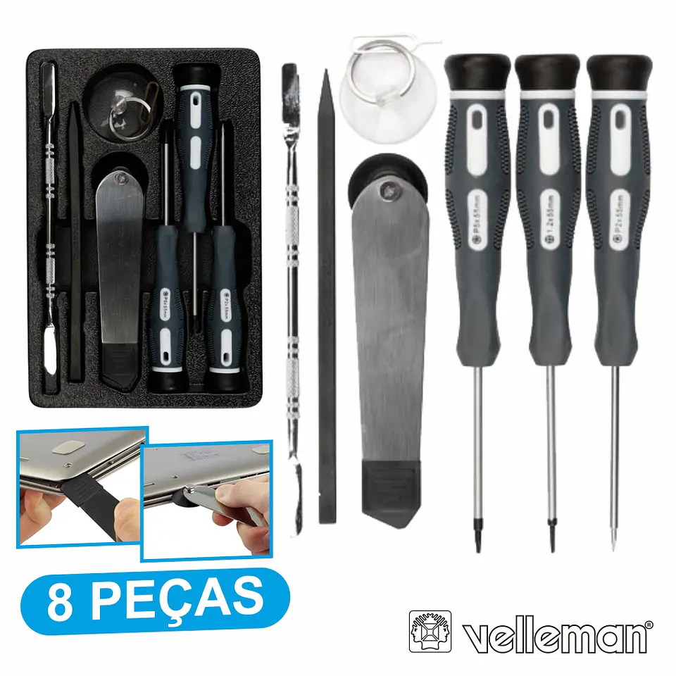 CONJUNTO DE FERRAMENTAS MANUTENÇÃO TELEMÓVEIS 8X VELLEMAN 1