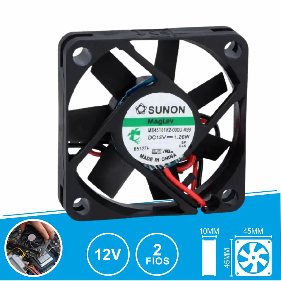 Ventoinha 12VDC 45x45x10mm 2 Fios MB45101V2-000U-A99 SUNON 1
