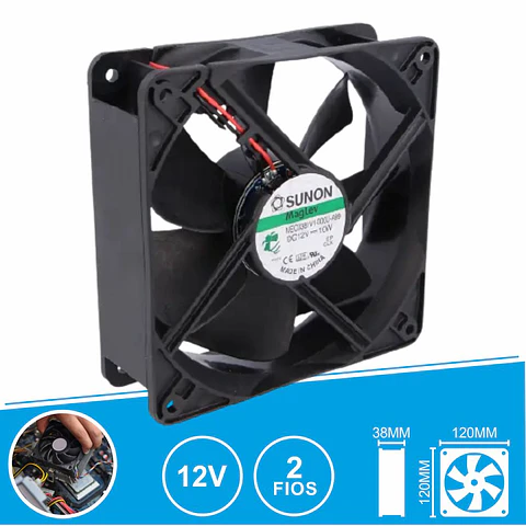 Ventoinha 12VDC 120x120x38mm 2 Fios MEC0381V1-000U-A99 SUNON