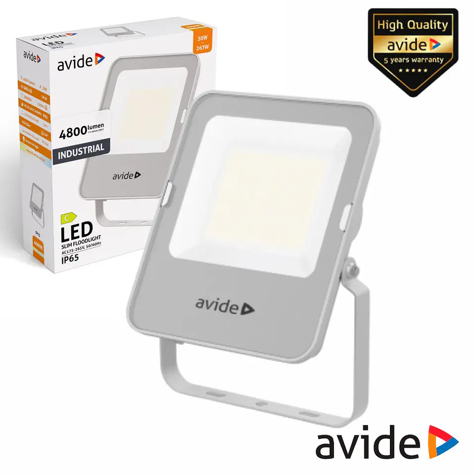 Foco LED Industrial 30W 230V 4000K 4800lm Cinza IP65 AVIDE 1