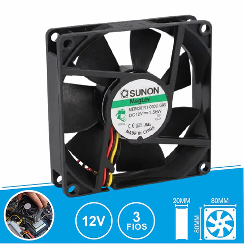 Ventoinha 12VDC 80x80x20mm 3 Fios ME80201V1-000U-G99 SUNON