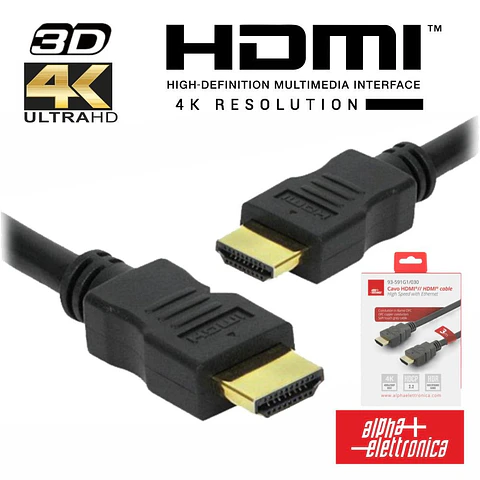 Cabo HDMI Dourado Macho / Macho 2.2 4K Preto 3m ALPHA