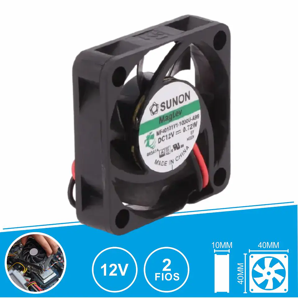 Ventoinha 12VDC 40x40x10mm 2 Fios MF40101V1-1000U-A99 SUNON 1