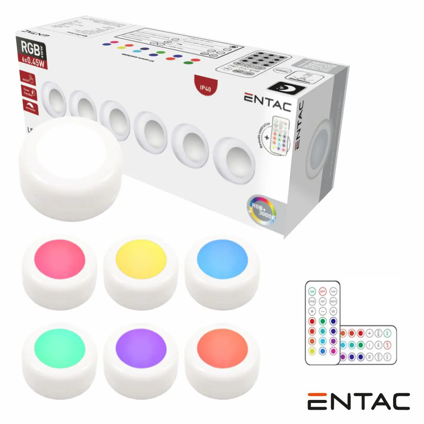 Conjunto De 6 Apliques LED RGB+W C/ Comando IP40 ENTAC 1