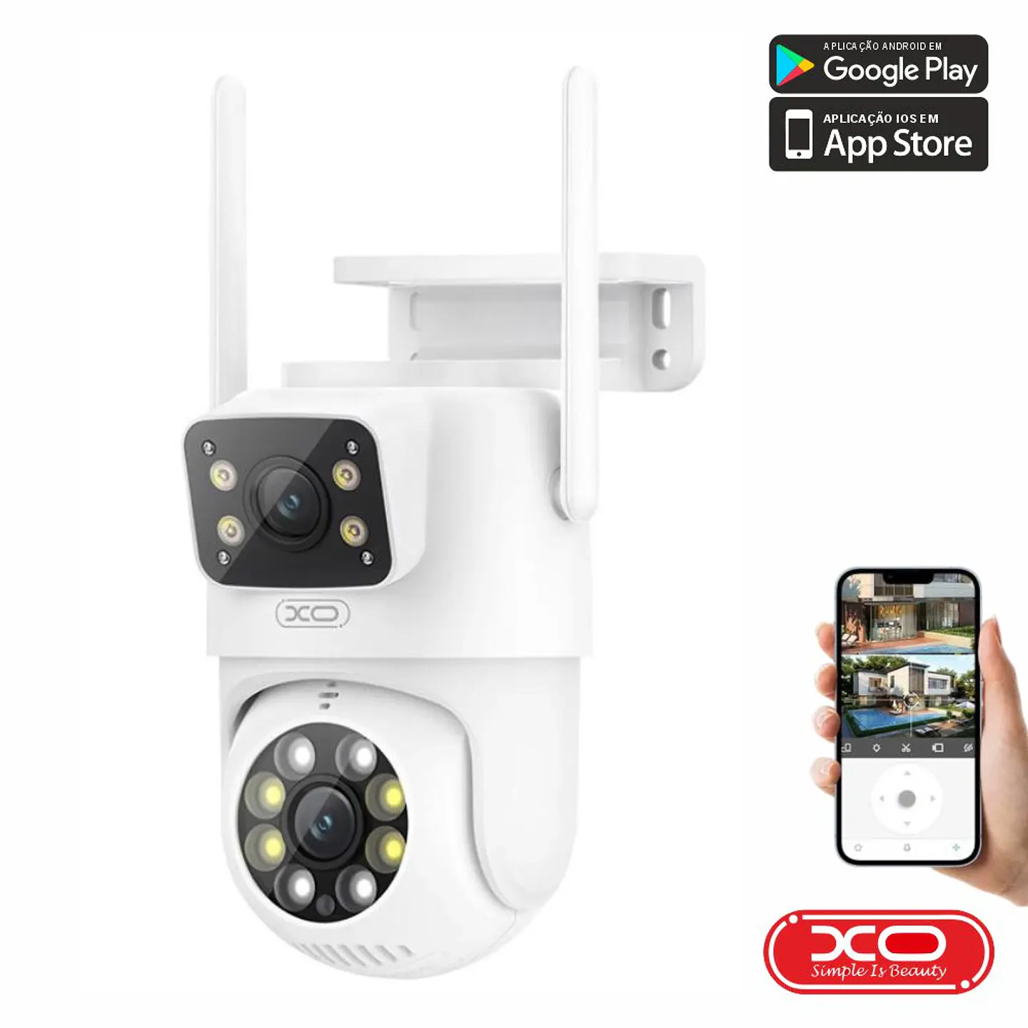 Câmara Vigilância IP Dupla 1080p 4MP WiFi XO 1