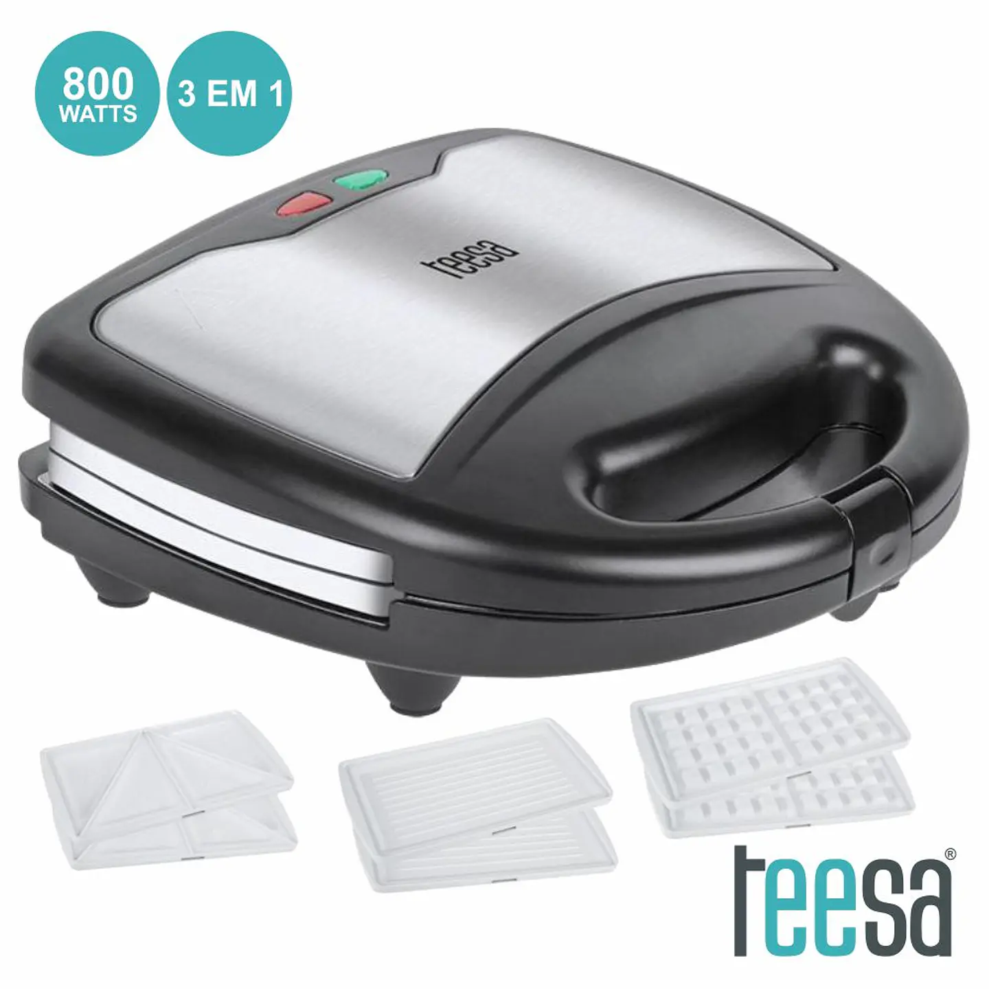 MÁQUINA WAFFLES 3EM1 ANTI-ADERENTE 800W 3X2 PLACAS TEESA 1
