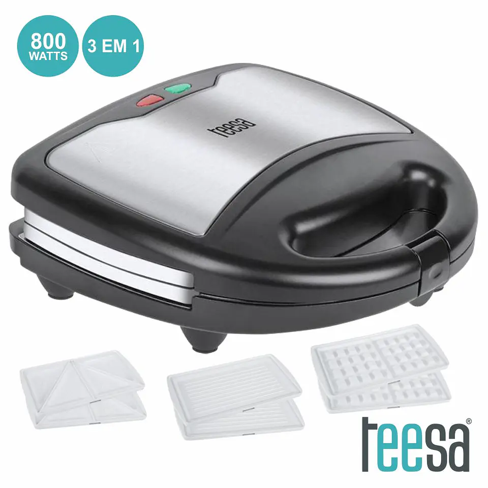 MÁQUINA WAFFLES 3EM1 ANTI-ADERENTE 800W 3X2 PLACAS TEESA 1