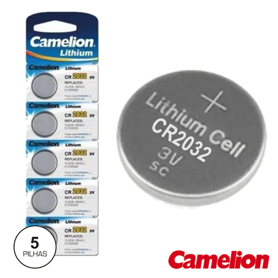 PILHA LITHIUM BOTÃO CR2032 3V 220MA 5X BLISTER CAMELION 1