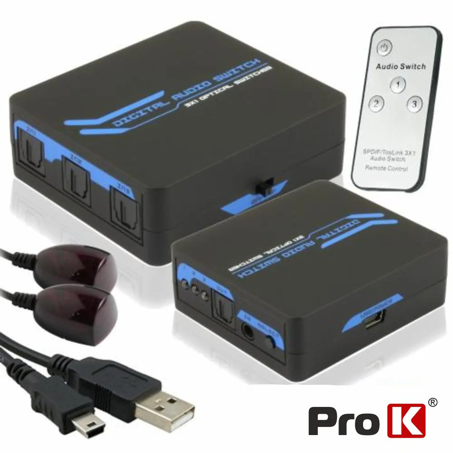 DISTRIBUIDOR COMUTADOR TOSLINK 3 ENTRADAS 1 SAÍDA PROK 1
