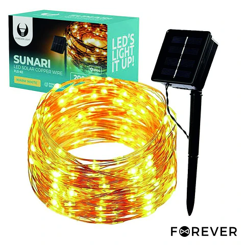 Grinalda 200 LED 3000K 22m C/ Painel Solar FOREVER