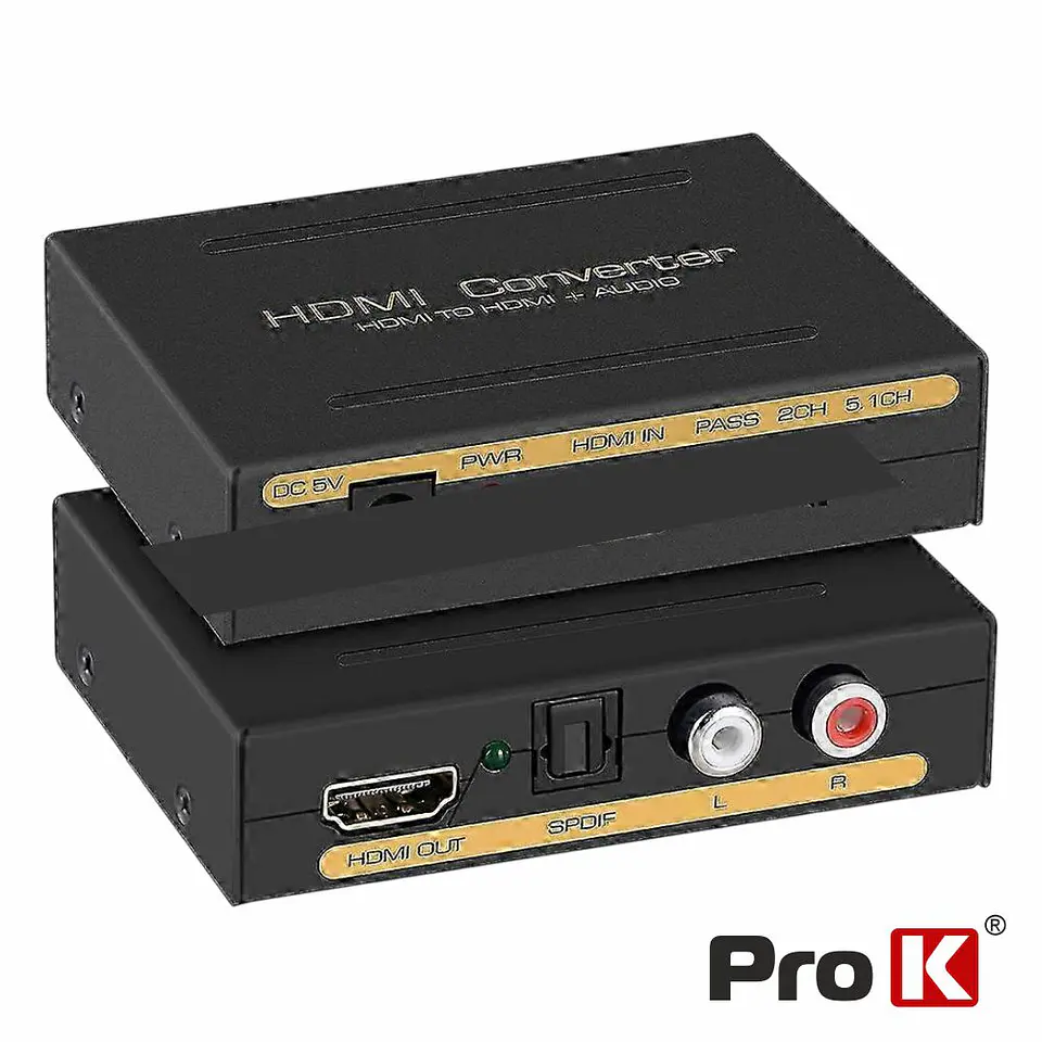 Extrator de Áudio HDMI->HDMI+Toslink+RCA PROK 1