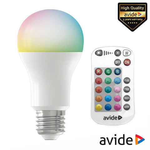 Lâmpada E27 Dimável 9.7W LED Globo A60 RGBW IR 806lm AVIDE
