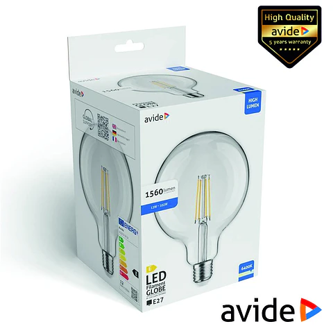 Lâmpada LED E27 Globo Filamento 12W 240V 6400K 1560lm AVIDE