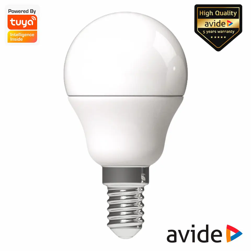 Lâmpada E14 Dimável 4.9W LED MiniGlobo RGBW WIFI TUYA AVIDE 1