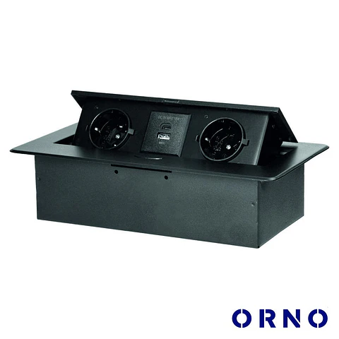 Tomada Elétrica Encastrar 2x Schuko 2x USB Preta ORNO