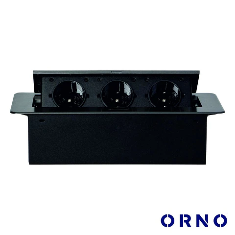 Tomada Elétrica Encastrar 3x Schuko Preta ORNO