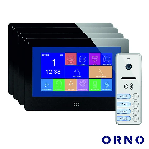 Vídeo Porteiro C/ 4 Lcd 7" Cores LEDS Preto ORNO