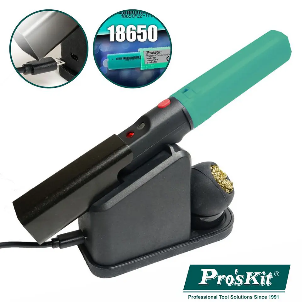 FERRO DE SOLDAR C/ BAT 2200MA 8W 500ºC CARGA S/ FIOS PROSKIT 1