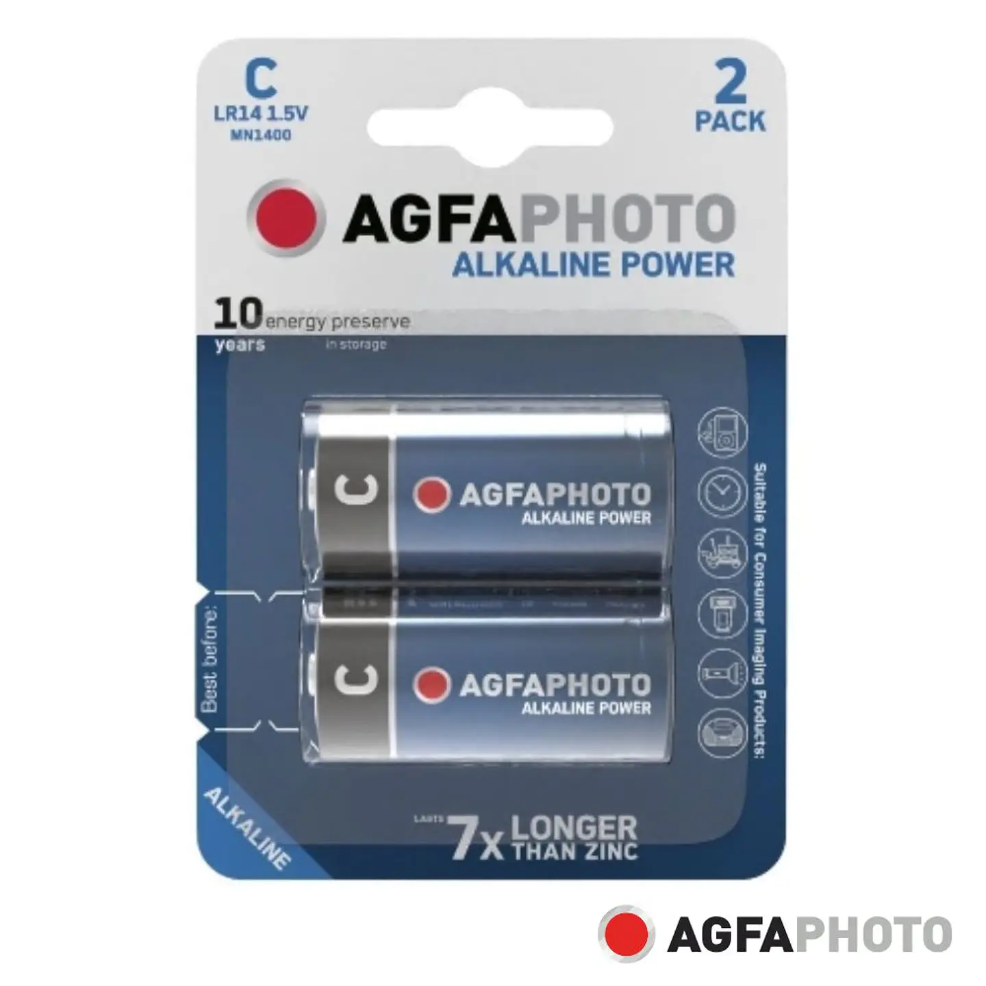 Pilha Alcalina LR14/C 1.5V 2x Blister POWER AGFAPHOTO 1