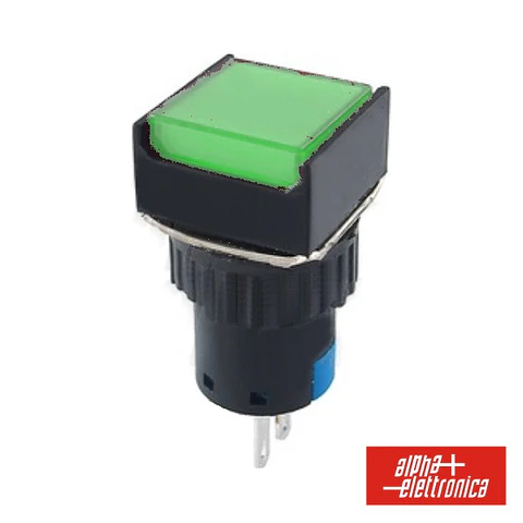 COMUTADOR PULSADOR QUADRADO 230V 1 NA 1 NF VERDE UNIPOLAR
