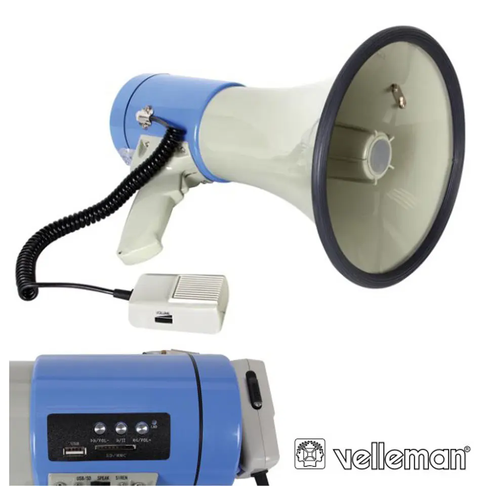 MEGAFONE 25W C/ RANHURA P/ CARTÃO SD E PORTA USB VELLEMAN 1
