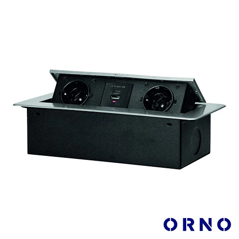 Tomada Elétrica Encastrar 2x Schuko 2x USB Cinzenta ORNO