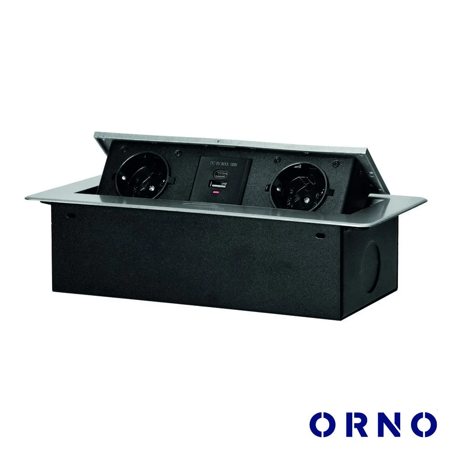 Tomada Elétrica Encastrar 2x Schuko 2x USB Cinzenta ORNO 1