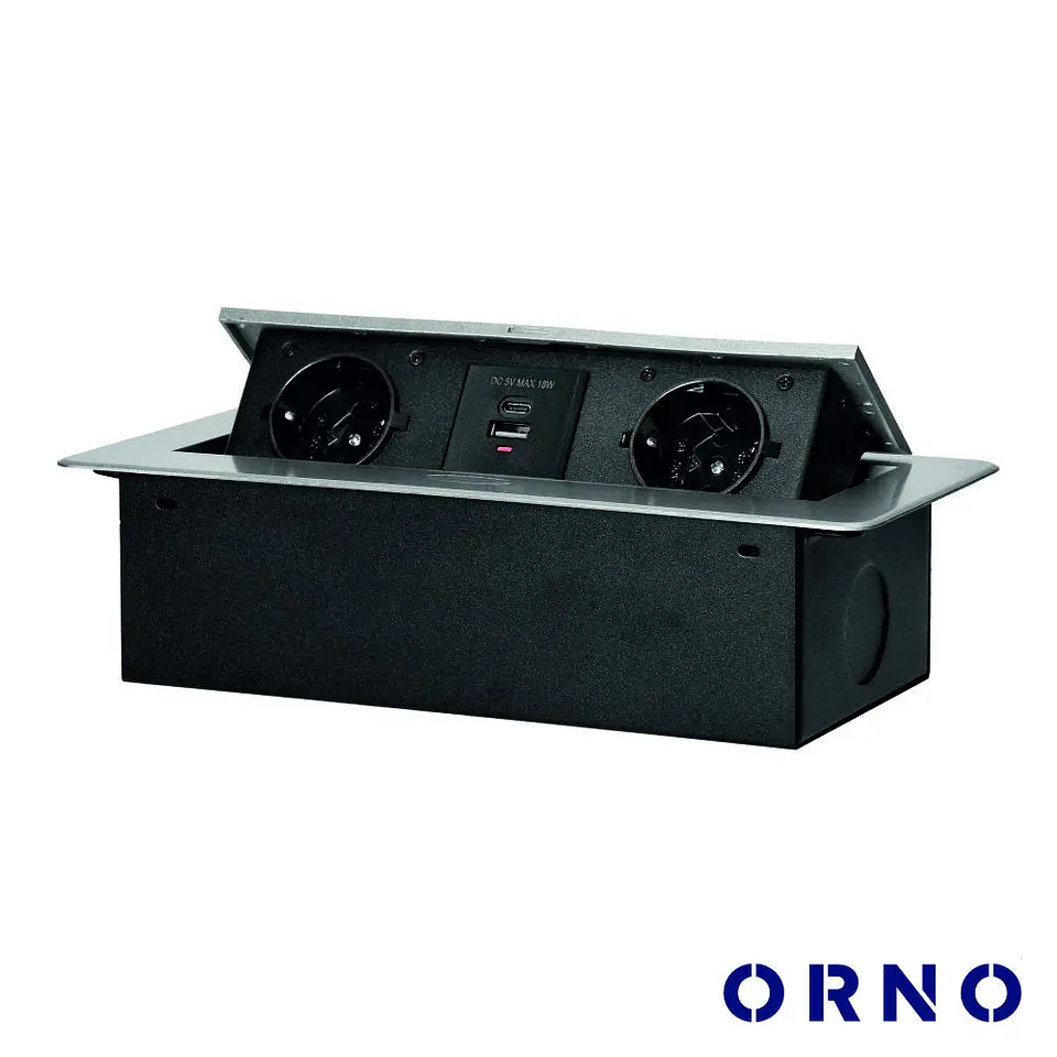 Tomada Elétrica Encastrar 2x Schuko 2x USB Cinzenta ORNO 1