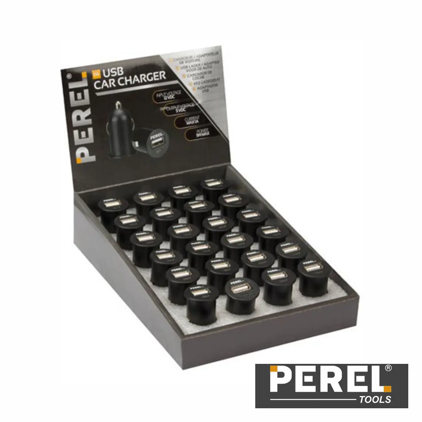 Expositor C/ 24 Adaptadores Isqueiro 5V/1A PEREL 1
