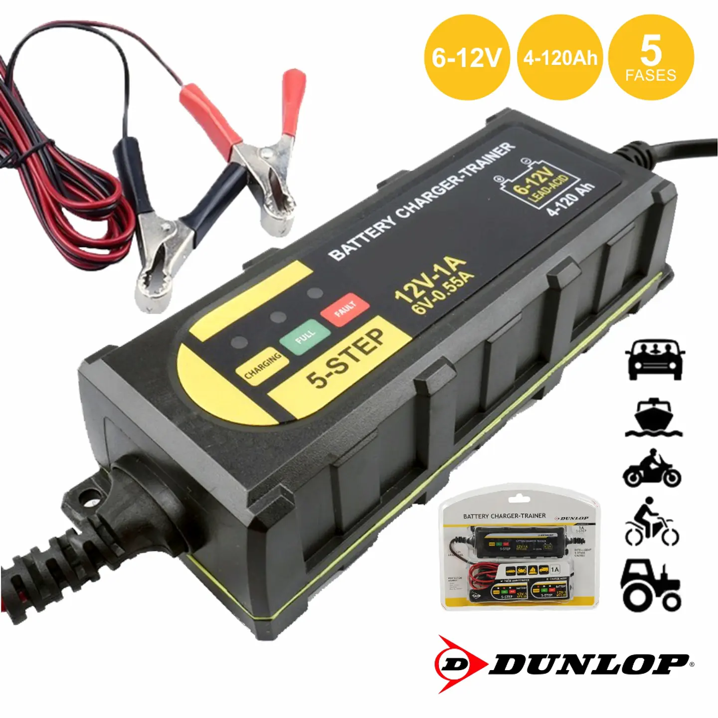 CARREGADOR DE BATERIAS 6-12V 4-120A DUNLOP 1