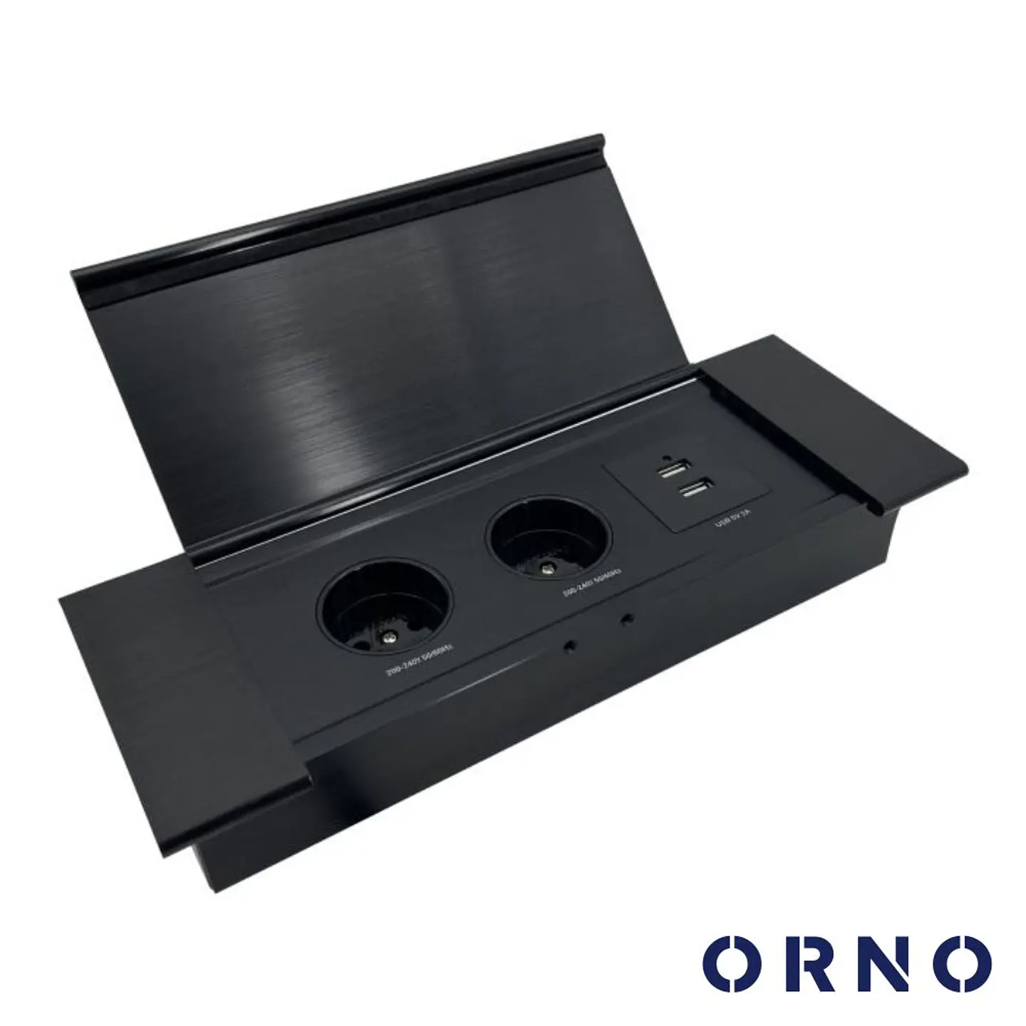 Tomada Elétrica Encastrar 2x Schuko 2x USB Preta ORNO 1