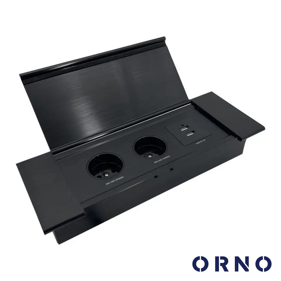 Tomada Elétrica Encastrar 2x Schuko 2x USB Preta ORNO 1