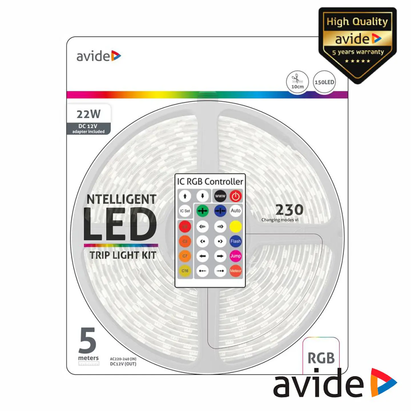 Kit Fita Digital 150 LEDS 5050 RGB 12V 5m IP65 IR AVIDE 1