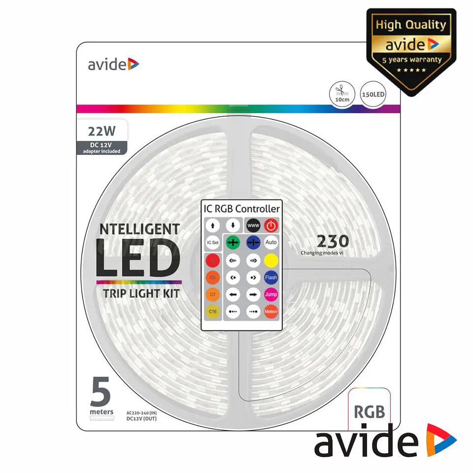 Kit Fita Digital 150 LEDS 5050 RGB 12V 5m IP65 IR AVIDE 1
