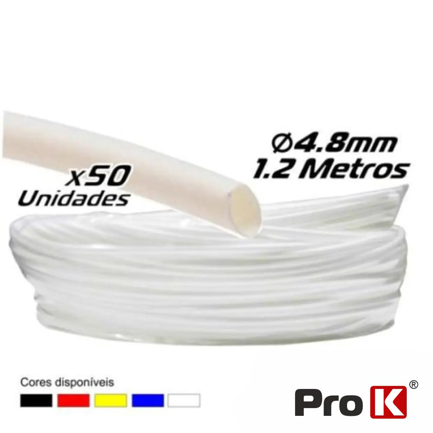 TUBO MANGA TERMORETRÁCTIL 4.8MM 1.2M 50X BRANCO PROK 1
