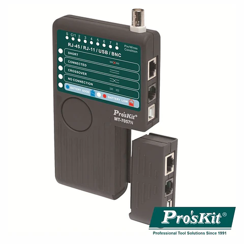 Testador de Cabos RJ45/RJ11/RJ12/USB/BNC PROSKIT