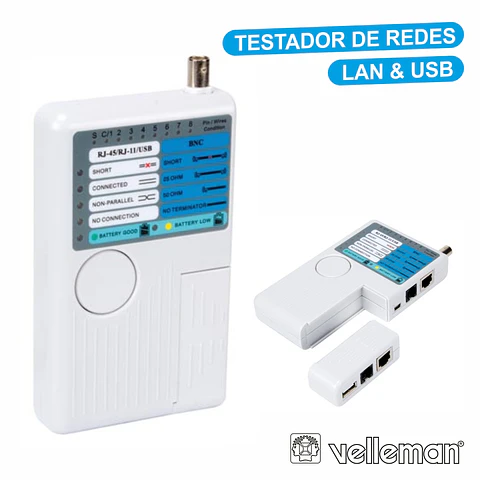 TESTADOR DE CABOS REDE LAN/USB USB-A USB-B BNC RJ45 RJ10