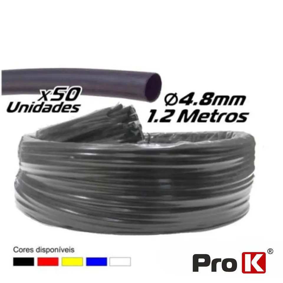 TUBO MANGA TERMORETRÁCTIL 4.8MM 1.2M 50X PRETO PROK 1